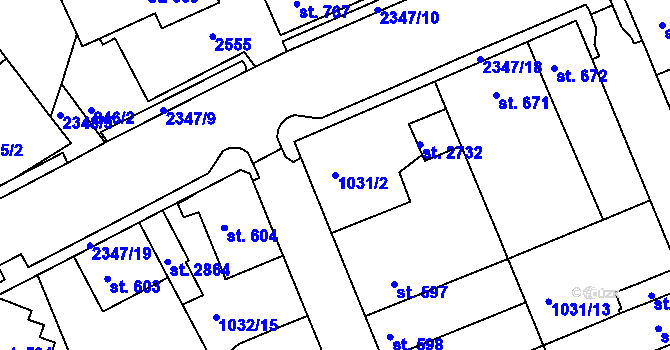 Parcela st. 1031/2 v KÚ Vlašim, Katastrální mapa
