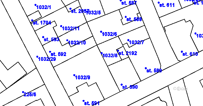 Parcela st. 1032/8 v KÚ Vlašim, Katastrální mapa