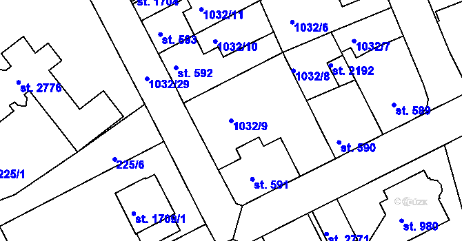 Parcela st. 1032/9 v KÚ Vlašim, Katastrální mapa