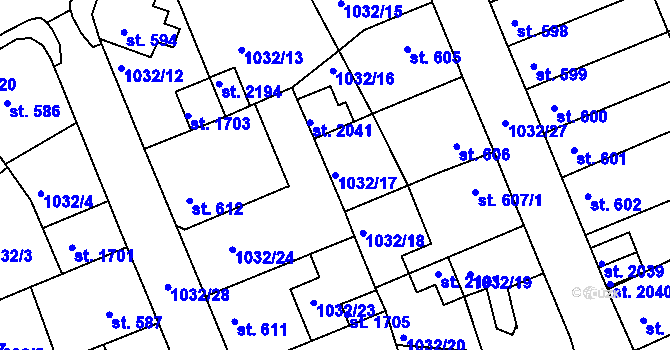 Parcela st. 1032/17 v KÚ Vlašim, Katastrální mapa