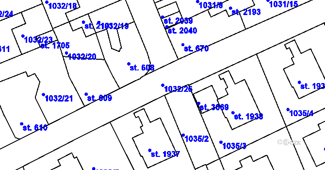 Parcela st. 1032/26 v KÚ Vlašim, Katastrální mapa