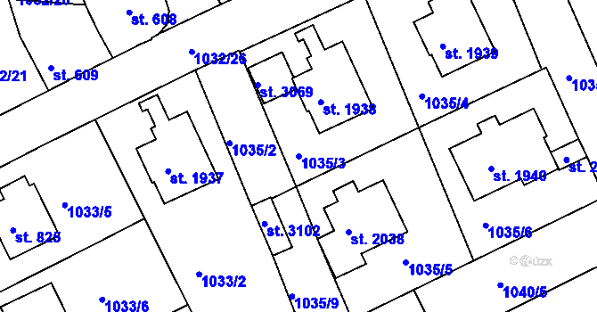 Parcela st. 1035/3 v KÚ Vlašim, Katastrální mapa