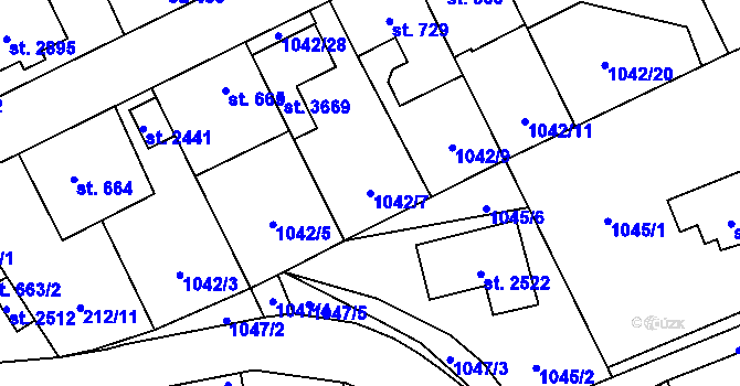 Parcela st. 1042/7 v KÚ Vlašim, Katastrální mapa