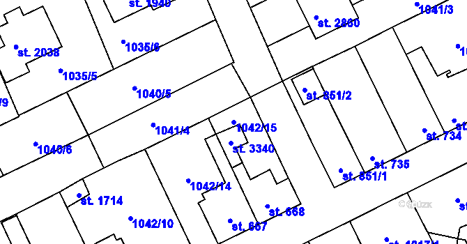 Parcela st. 1042/15 v KÚ Vlašim, Katastrální mapa