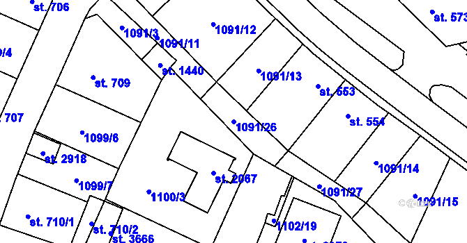 Parcela st. 1091/26 v KÚ Vlašim, Katastrální mapa