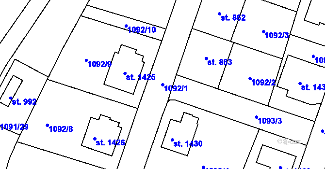 Parcela st. 1092/1 v KÚ Vlašim, Katastrální mapa