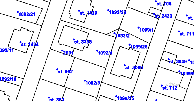 Parcela st. 1092/4 v KÚ Vlašim, Katastrální mapa