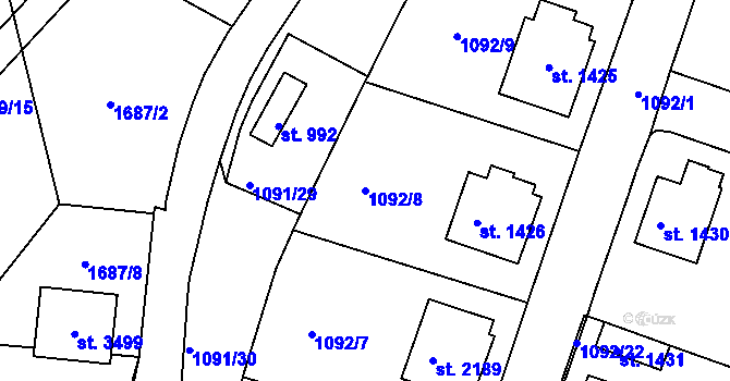 Parcela st. 1092/8 v KÚ Vlašim, Katastrální mapa