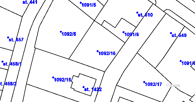 Parcela st. 1092/16 v KÚ Vlašim, Katastrální mapa