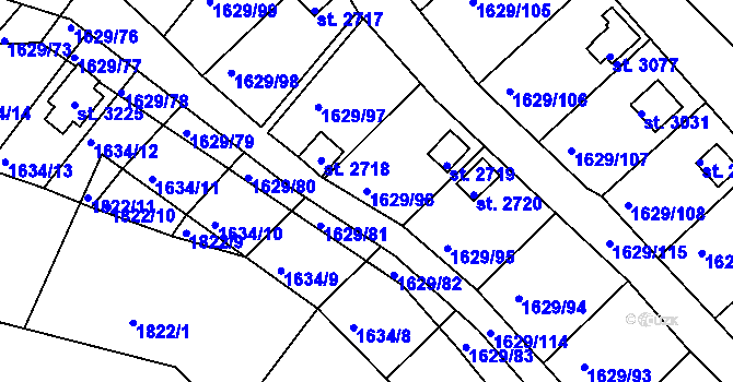 Parcela st. 1629/96 v KÚ Vlašim, Katastrální mapa