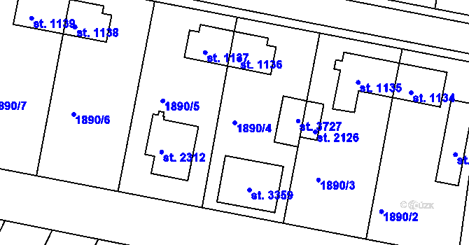 Parcela st. 1890/4 v KÚ Vlašim, Katastrální mapa