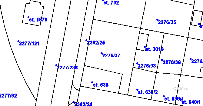 Parcela st. 2276/37 v KÚ Vlašim, Katastrální mapa