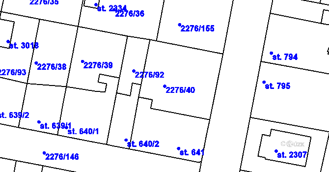 Parcela st. 2276/40 v KÚ Vlašim, Katastrální mapa