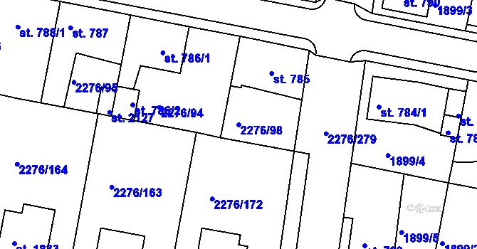 Parcela st. 2276/98 v KÚ Vlašim, Katastrální mapa