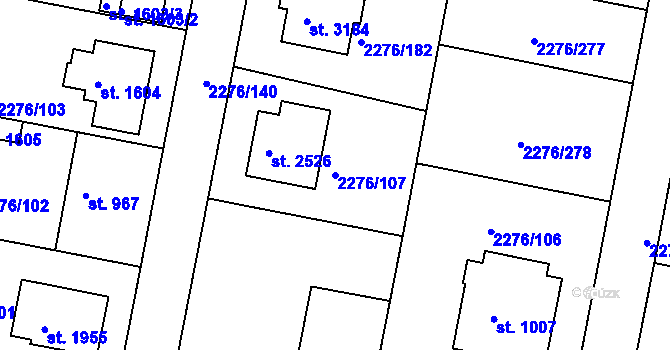 Parcela st. 2276/107 v KÚ Vlašim, Katastrální mapa