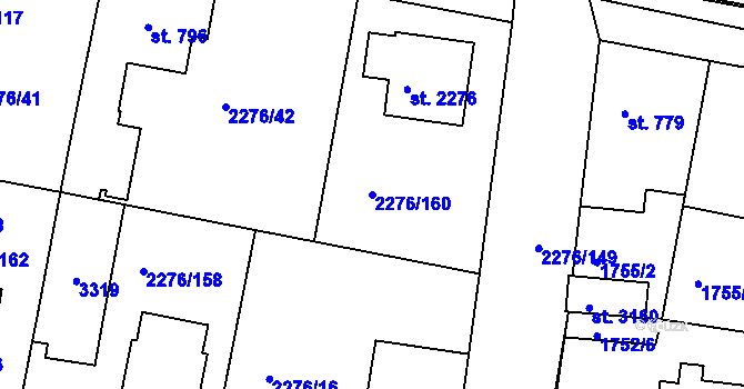 Parcela st. 2276/160 v KÚ Vlašim, Katastrální mapa