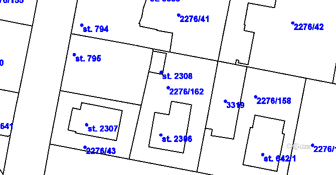 Parcela st. 2276/162 v KÚ Vlašim, Katastrální mapa