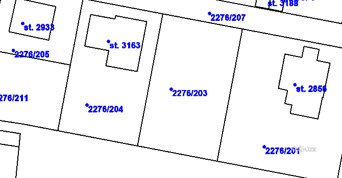 Parcela st. 2276/203 v KÚ Vlašim, Katastrální mapa