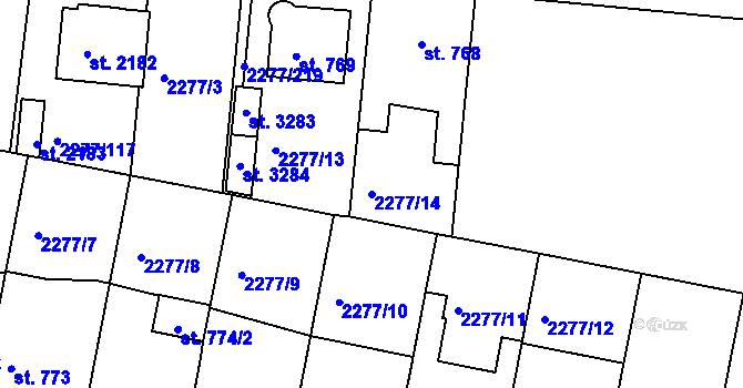 Parcela st. 2277/14 v KÚ Vlašim, Katastrální mapa