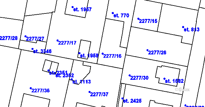 Parcela st. 2277/16 v KÚ Vlašim, Katastrální mapa