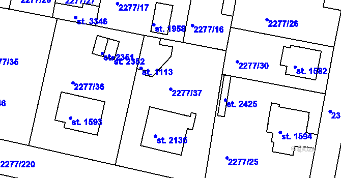 Parcela st. 2277/37 v KÚ Vlašim, Katastrální mapa