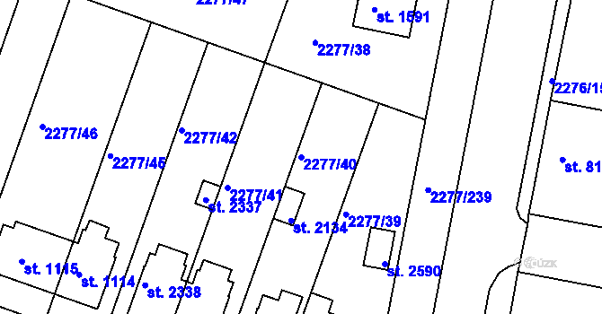 Parcela st. 2277/40 v KÚ Vlašim, Katastrální mapa