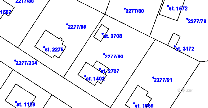 Parcela st. 2277/90 v KÚ Vlašim, Katastrální mapa