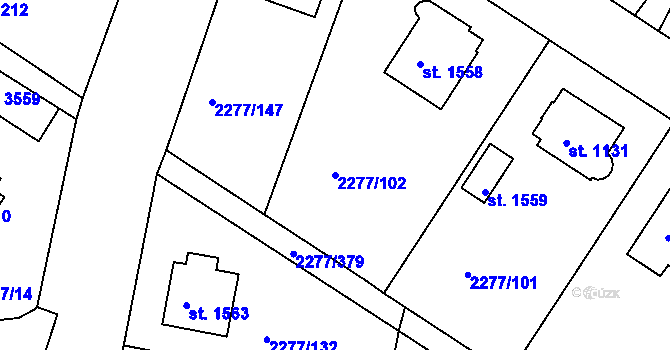 Parcela st. 2277/102 v KÚ Vlašim, Katastrální mapa