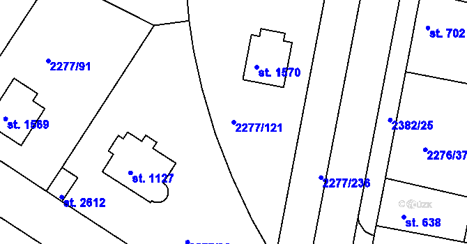 Parcela st. 2277/121 v KÚ Vlašim, Katastrální mapa