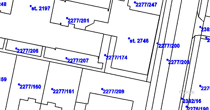 Parcela st. 2277/174 v KÚ Vlašim, Katastrální mapa