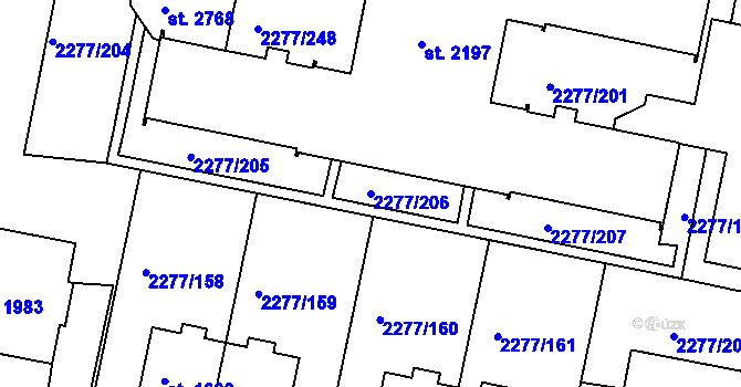 Parcela st. 2277/206 v KÚ Vlašim, Katastrální mapa