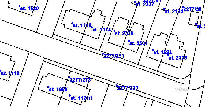 Parcela st. 2277/231 v KÚ Vlašim, Katastrální mapa