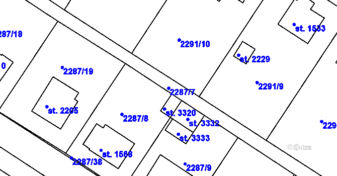 Parcela st. 2287/7 v KÚ Vlašim, Katastrální mapa