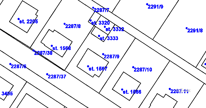 Parcela st. 2287/9 v KÚ Vlašim, Katastrální mapa