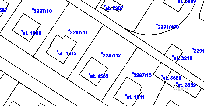 Parcela st. 2287/12 v KÚ Vlašim, Katastrální mapa