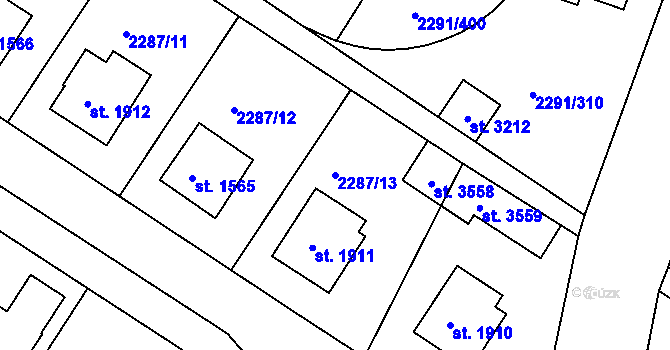 Parcela st. 2287/13 v KÚ Vlašim, Katastrální mapa