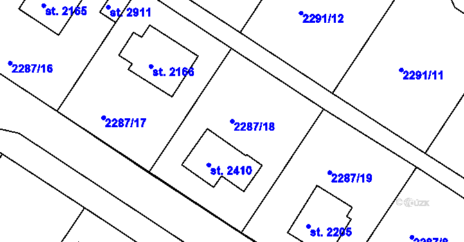 Parcela st. 2287/18 v KÚ Vlašim, Katastrální mapa