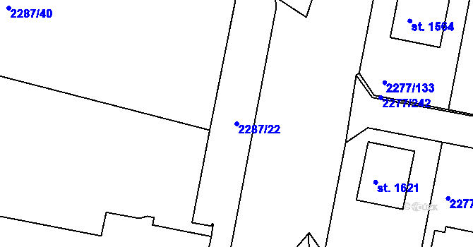 Parcela st. 2287/22 v KÚ Vlašim, Katastrální mapa