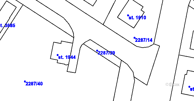 Parcela st. 2287/39 v KÚ Vlašim, Katastrální mapa