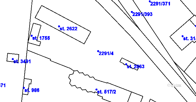 Parcela st. 2291/4 v KÚ Vlašim, Katastrální mapa