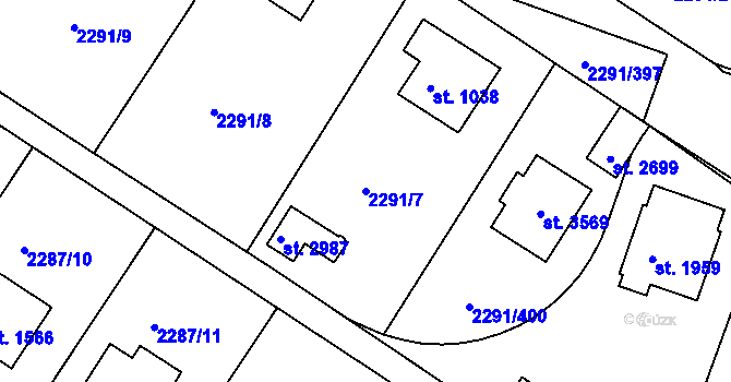 Parcela st. 2291/7 v KÚ Vlašim, Katastrální mapa