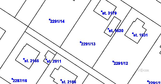 Parcela st. 2291/13 v KÚ Vlašim, Katastrální mapa