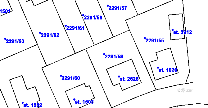 Parcela st. 2291/59 v KÚ Vlašim, Katastrální mapa