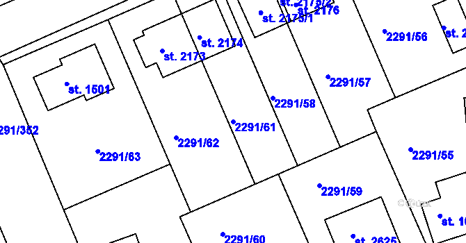 Parcela st. 2291/61 v KÚ Vlašim, Katastrální mapa
