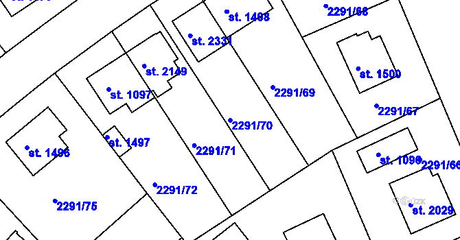 Parcela st. 2291/70 v KÚ Vlašim, Katastrální mapa