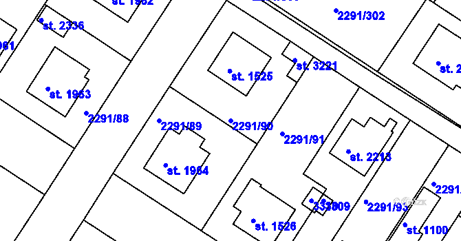 Parcela st. 2291/90 v KÚ Vlašim, Katastrální mapa