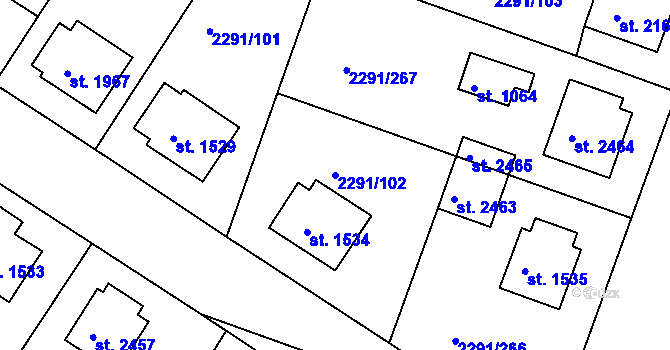 Parcela st. 2291/102 v KÚ Vlašim, Katastrální mapa