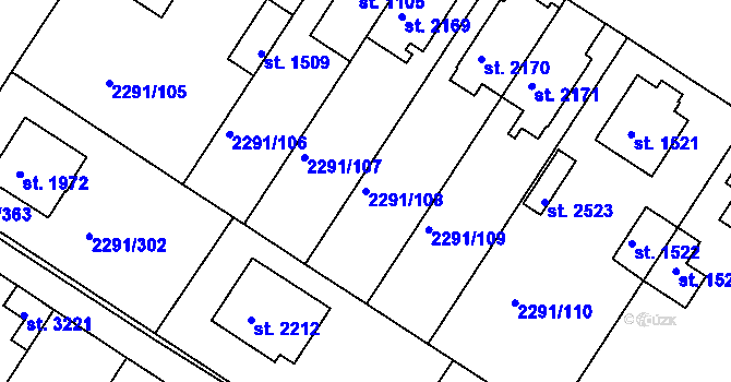 Parcela st. 2291/108 v KÚ Vlašim, Katastrální mapa