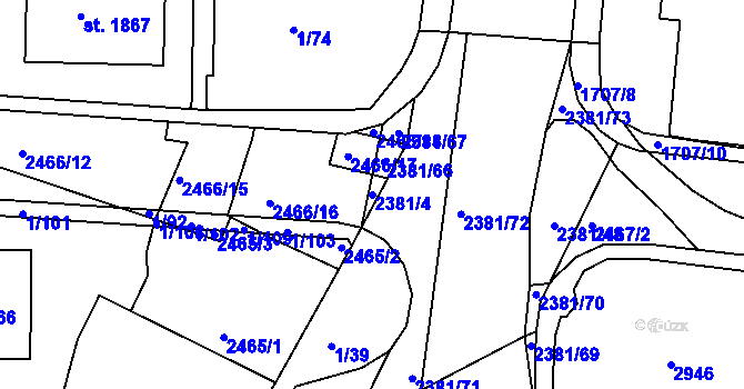 Parcela st. 2381/4 v KÚ Vlašim, Katastrální mapa