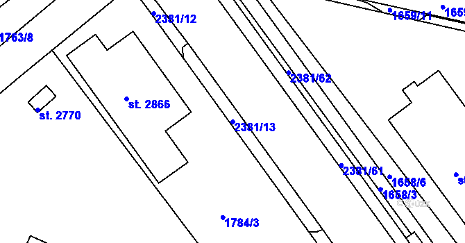 Parcela st. 2381/13 v KÚ Vlašim, Katastrální mapa